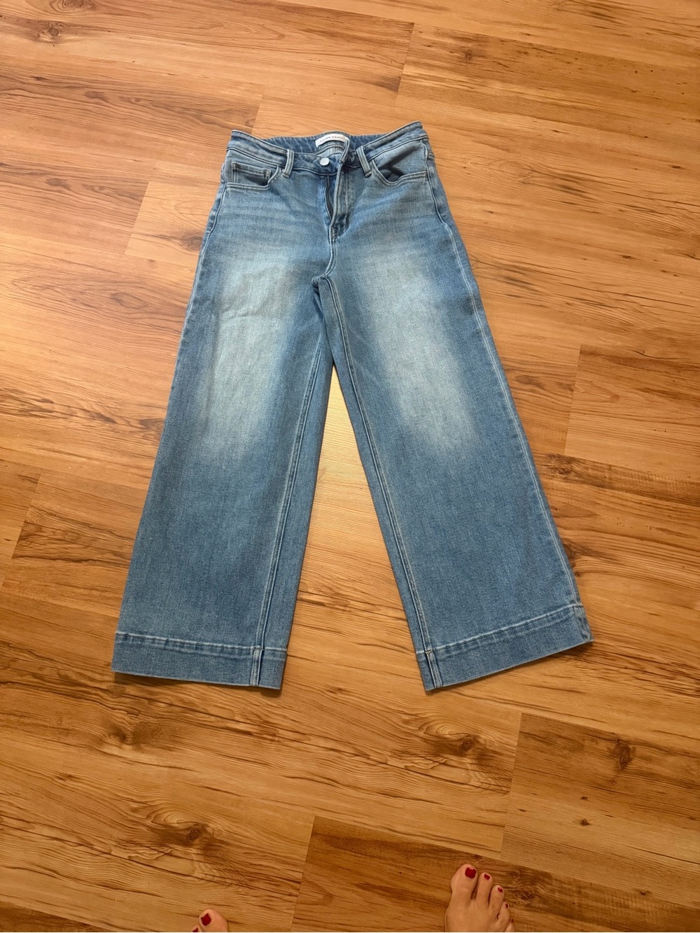 Flying Monkey Wide-Leg Cropped Jeans in Light Blue Denim